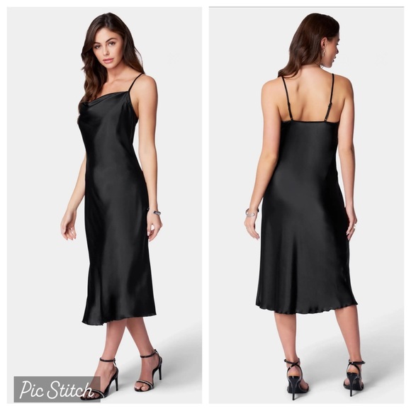 NWT bebe Black satin midi dress - Picture 3 of 7
